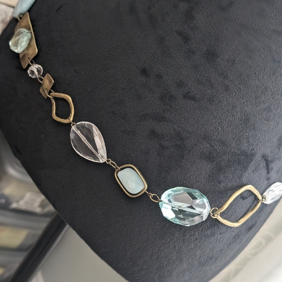 Vintage Chico's Aquamarine/Facetted Acrylic Brass Tone Belt 44" - Picture 4 of 12